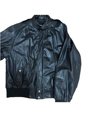 Vintage U2 Wear Me Out Leather Bomber Jacket Men's Size 40 Black Biker Moto 90s